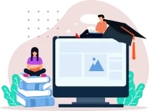 Illustration of a student learning online