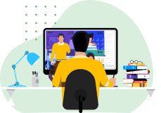 Illustration of a student working at a computer