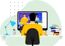 Illustration of a student working at a computer