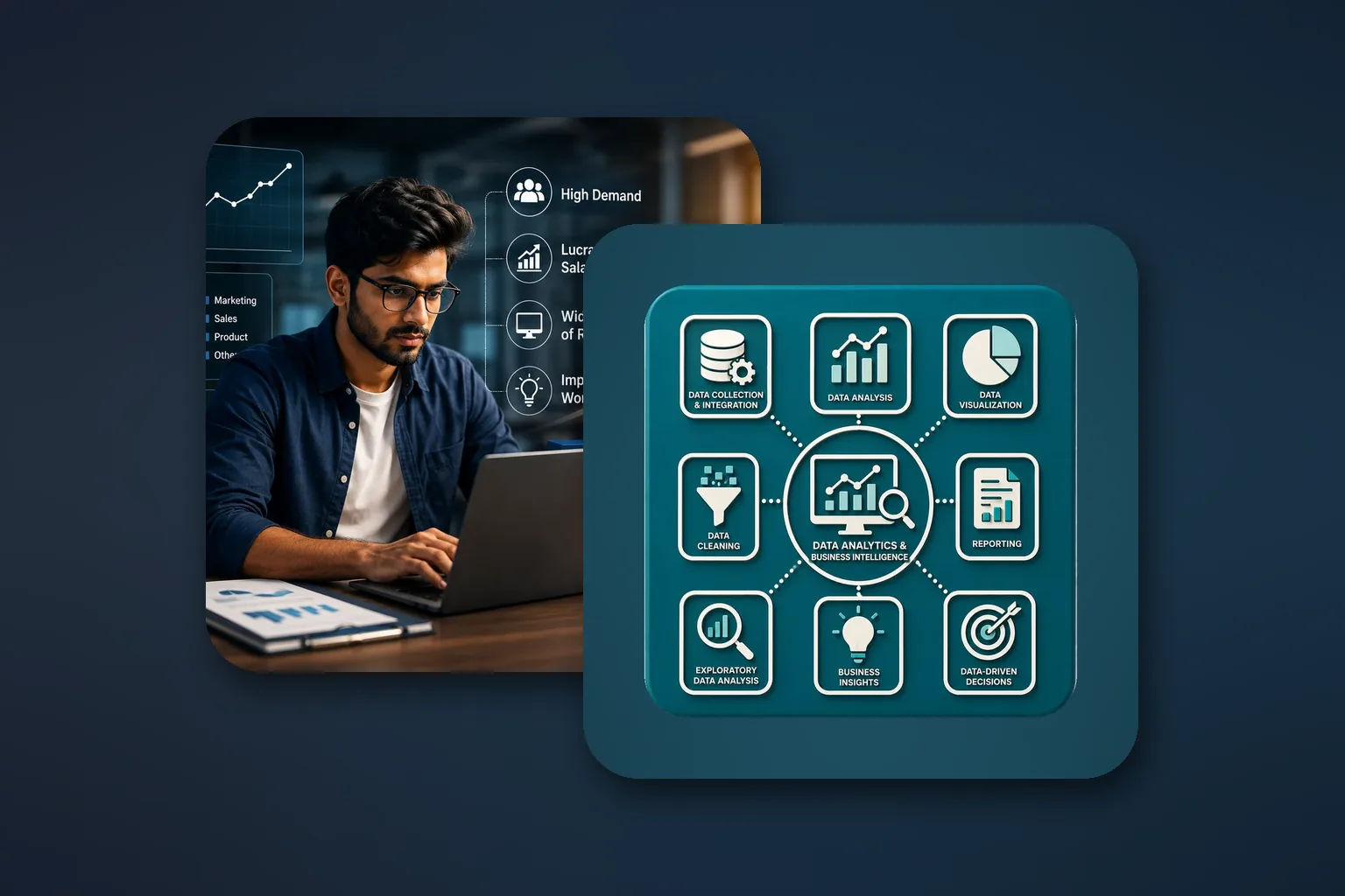 End-to-End Data Professional combo course: Data Analytics with AI and Data Engineering with AI training visual